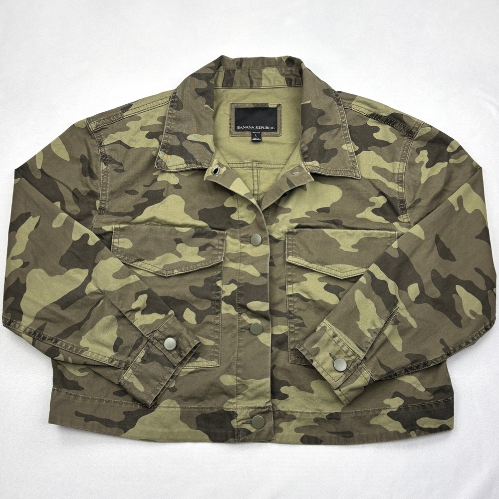 Banana Republic Cropped Utility Jacket Womens Petite Large Camo Snap Military
